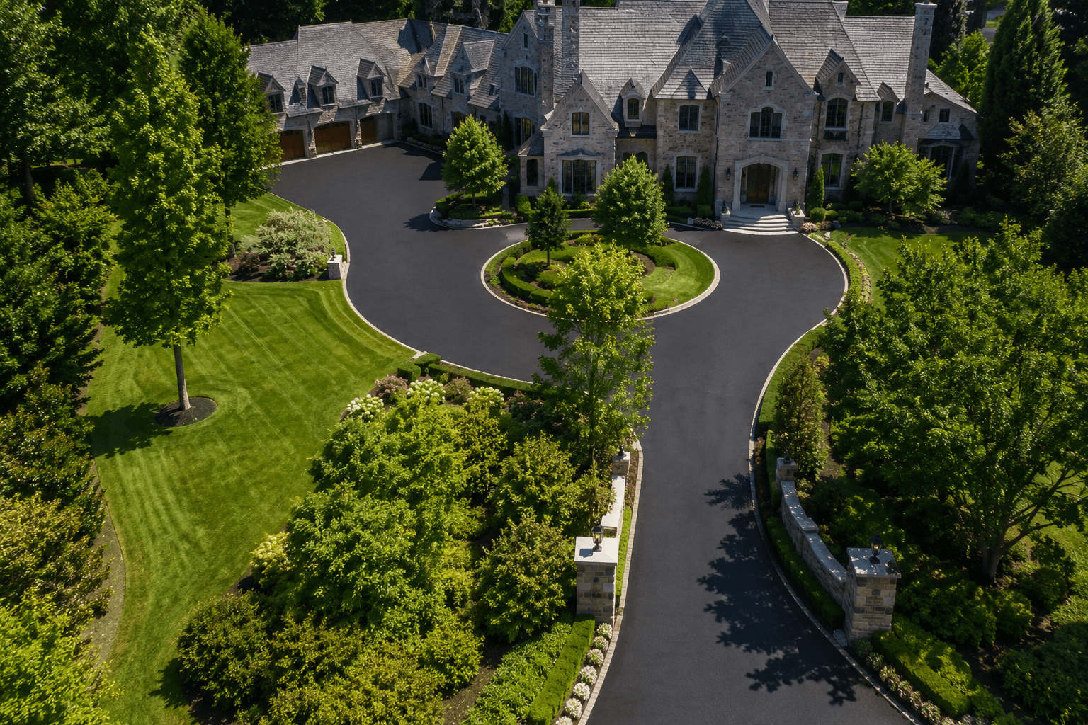 Premium sealcoating on a luxury property with a deep finish and lasting protection.